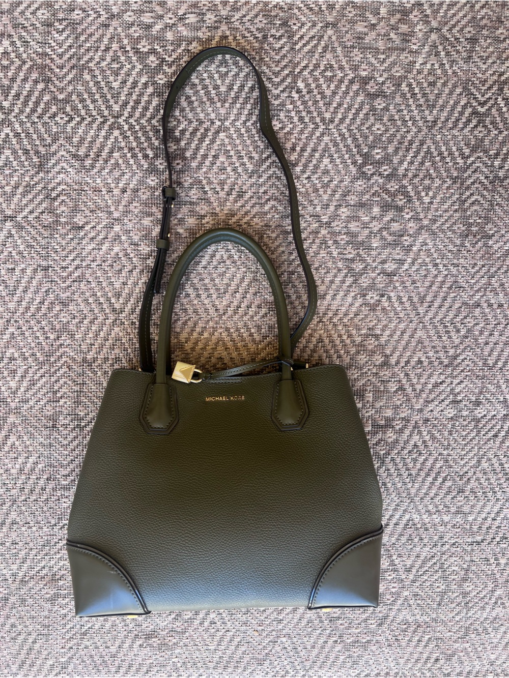 Michael Kors Mercer Gallery Olive Green Pebbled Leather Satchel Crossbody NEW